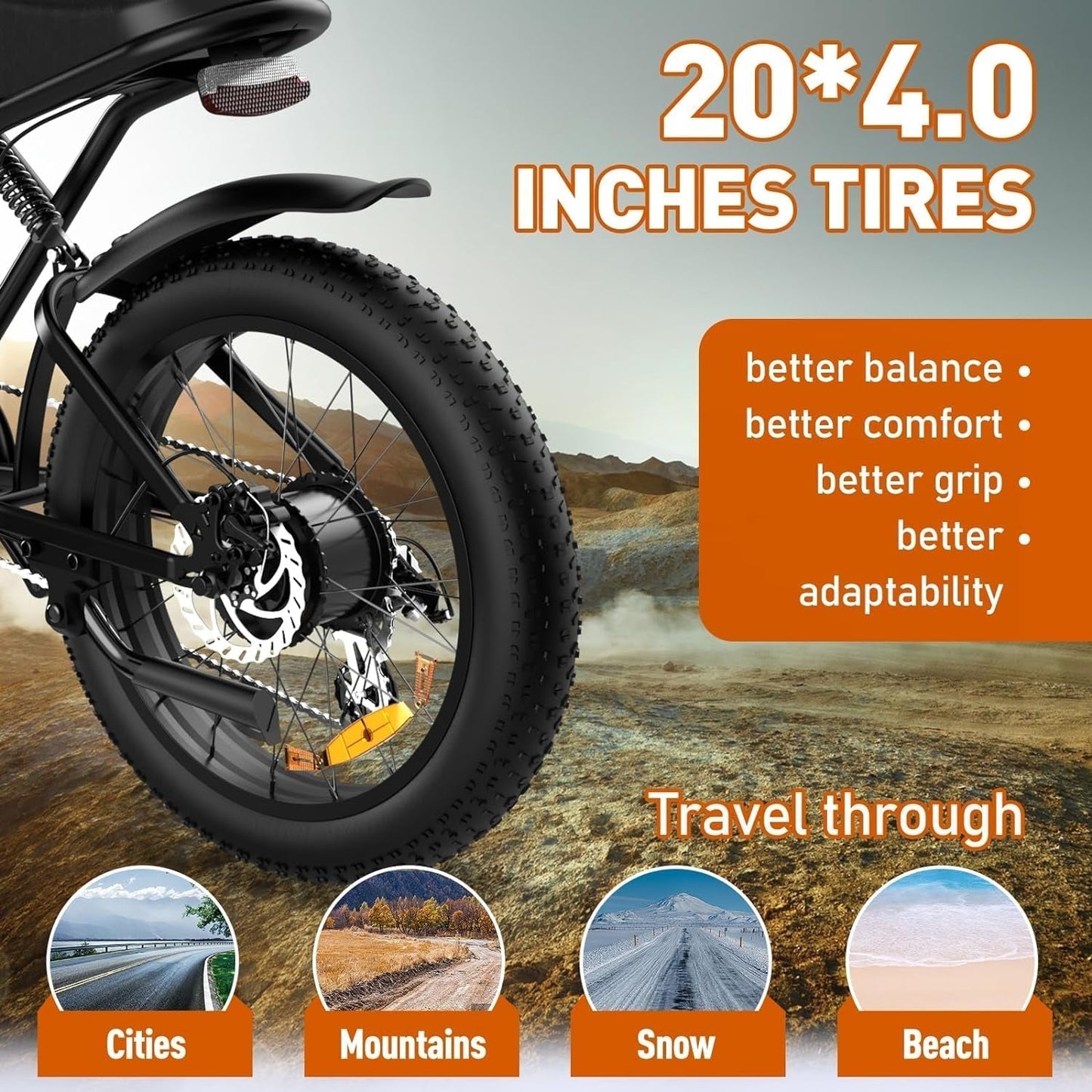 E Bike Electric Bicycle for Adults 20 Inch 4.0 Fat Tire Ebikes, 48V 18AH/48V 15AH Mountain E-MTB Bicycle, 7 Gears for Commuting, up to 55-80Km