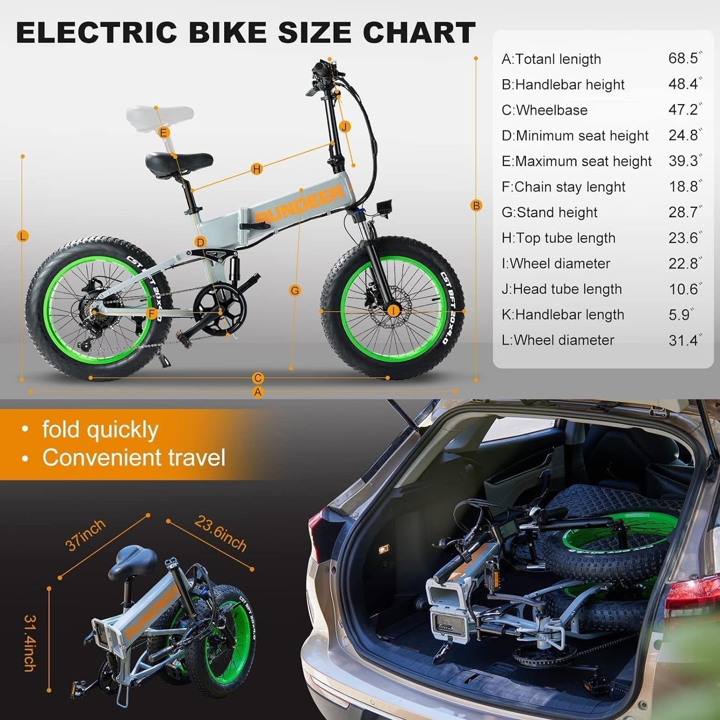 750W Electric Bike for Adults Electric Bicycle 20In Fat Tire Bikes, Folding Ebike for Adults with Samsung Battery 48V Front and Rear Shocks