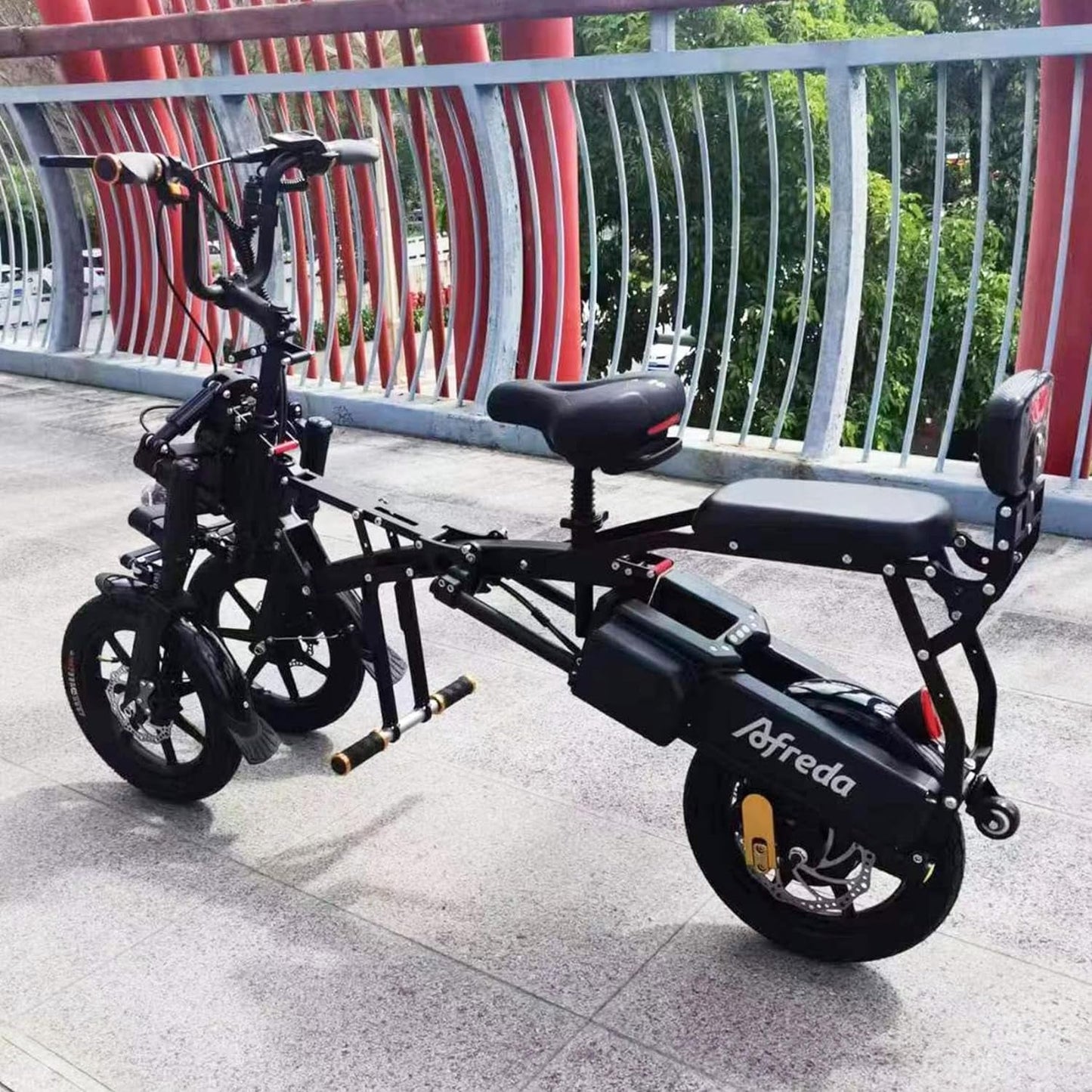 3 Wheel Folding Electric Bicycle Scooter 14" 500W Afreda Official S6 Electric Tricycle Bike 15.6Ah 25MPH Off- Road Balance E Trike with 2 Seats 50KM