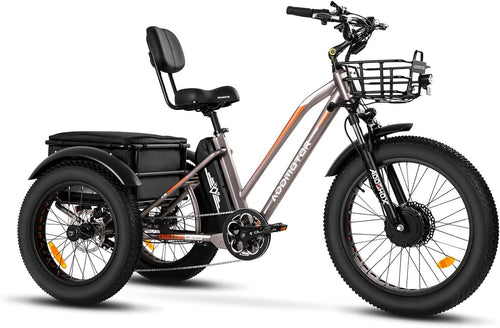 Motan Electric Trike, 85MI, 450Lbs, 3 Wheel Electric Bicycle with 750W Motor 48V 20Ah Lithium Battery, M-350A 24" Electric Tricycle for Adults