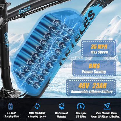 1000W/2000W Electric Bike for Adults Electric Bicycle Electric Mountain Bike with 48V 17.5AH/23AH Removable Battery 26" Fat Tire Ebike 21-Speed Gears
