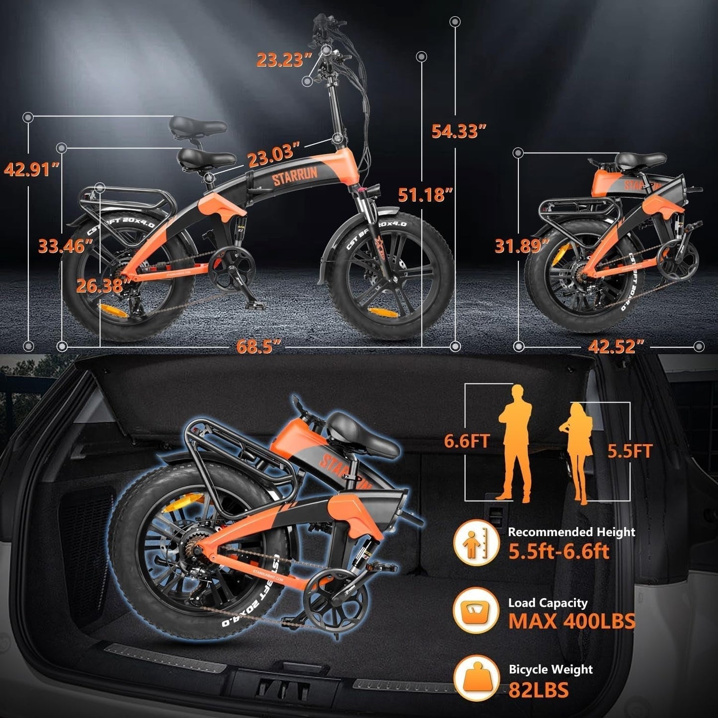 Foldable Electric Bike with Basket, 1200W Peak Motor & 52V 15AH Removable Battery Folding Ebikes for Adults, 20''×4.0'' Fat Tire Electric Bike with