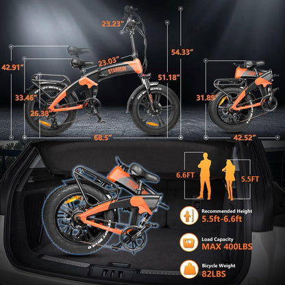 Foldable Electric Bike with Basket, 1200W Peak Motor & 52V 15AH Removable Battery Folding Ebikes for Adults, 20''×4.0'' Fat Tire Electric Bike with