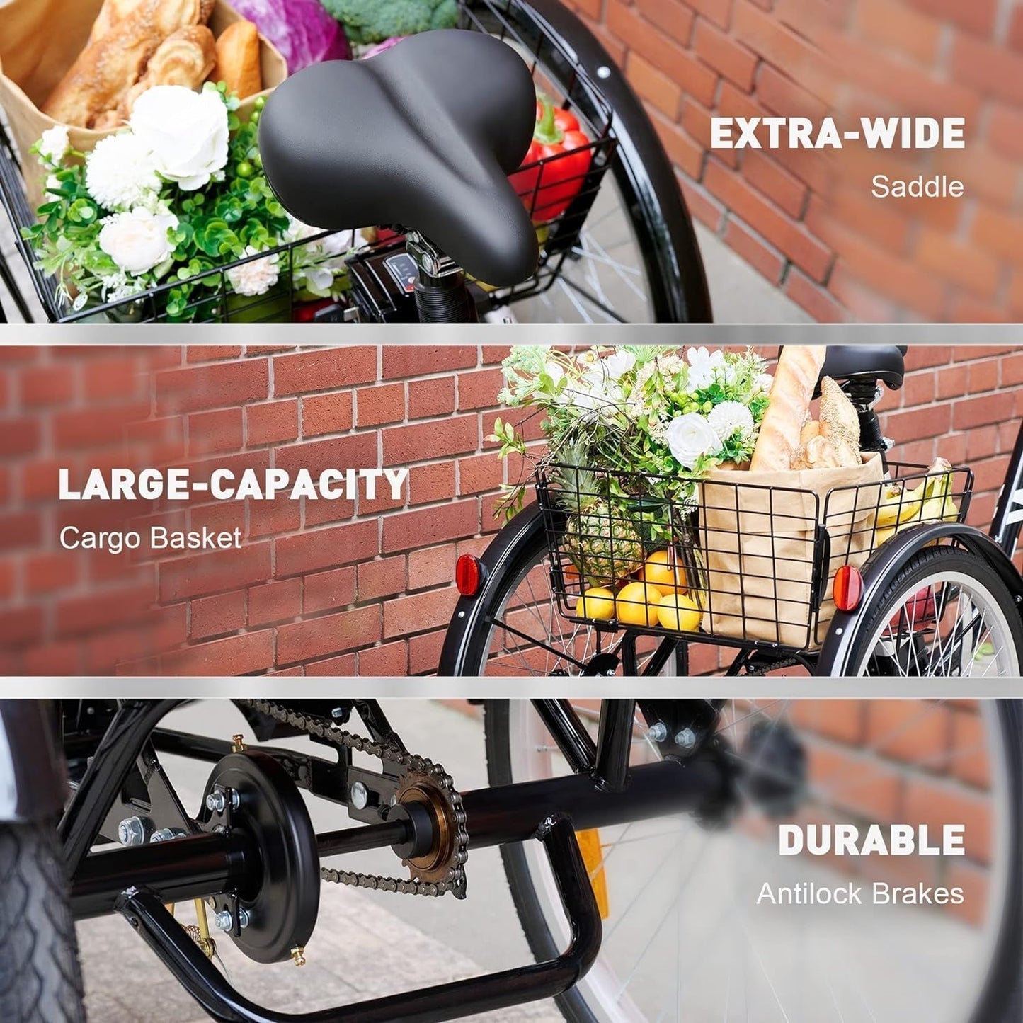 Electric Trike, Electric Tricycle for Adults with UL Tested 36V 10Ah Battery, 250W E Trike with Basket, 3 Wheel Electric Bicycle for Men Women Senior,