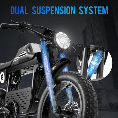 Electric Bike for Adults 1000W 30MPH, 48V 20Ah Removable Battery,20" Fat Tire Electric Dirt Bike,80 Miles Long Range Ebike,Full Suspension Hydraulic