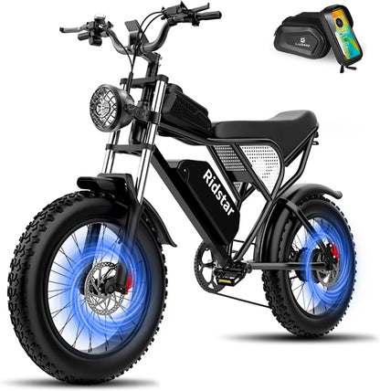 Electric Bike for Adults, 1000W/2000W, 25/30/35MPH Electric Dirt Bike, 48V 15/20AH, 52V 40AH Battery, Max 40-75 Miles, 20" Fat Tire Ebikes, Full