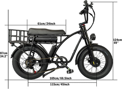 SMLRO E5 plus Electric Bike for Adults 20" X 4.0 Fat Tire with 2000W Dual Brushless Motor, 45 KM 30MPH Shimano 7 Speed MTB, 48V 18Ah Removable