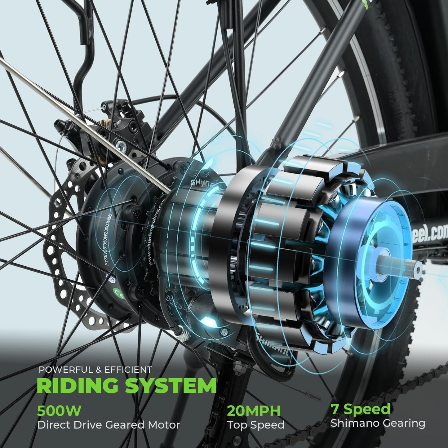 Electric Bike U2, 26" Electric Cruiser Bike 500W Ebike, 20MPH & 55 Miles Electric Bicycle for Adults, Professional 7 Speed and Dual Shock Absorber