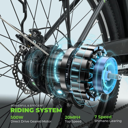 Electric Bike U2, 26" Electric Cruiser Bike 500W Ebike, 20MPH & 55 Miles Electric Bicycle for Adults, Professional 7 Speed and Dual Shock Absorber
