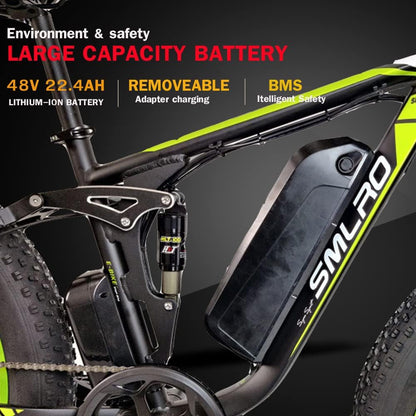 SMLRO V3 Dual Motors MTB with Rear Shock Absorber, 22.4AH 2000W 26" Fat Tire Electric Bike 35MPH, Mountain E-Bike Suspension Electric Bicycle Ebikes