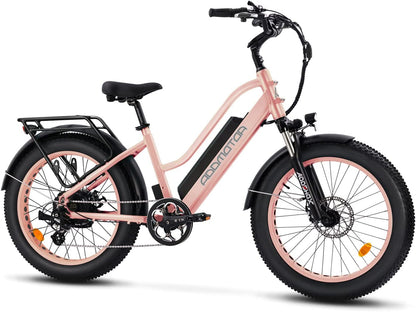 M-430 Electric Bike for Adults, 85 MI, 24" X 4.0" Fat Tire Cruiser Electric Bicycles, Step-Thru Electric Bike with 750W Motor, 28MPH, 48V 20 AH