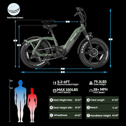 Electric Bike for Adults 750W BAFANG Motor 48V 15Ah Removable LG Cells Battery 20" X 4.0 Fat Tire Ebike Step-Thru Electric Bicycle with Shimano