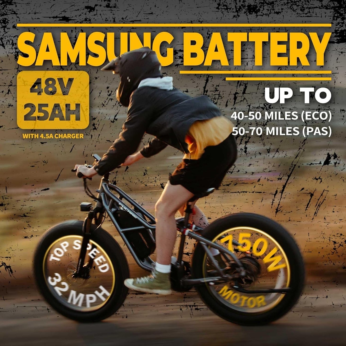Taurus Electric Bike for Adults with Samsung Battery 48V 25AH(1200WH),4.5A Fast Charger,26''×4.0'' Electric Mountain Bike,750W 48V Motor,32Mph