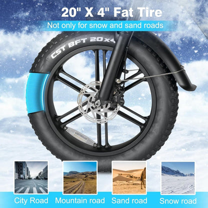 Electric Bike for Adults 750W/1500W Motor 20'' Fat Tire 48V 15AH/30AH Removable Battery 28MPH up to 60 Miles 7 Speed Double Suspension