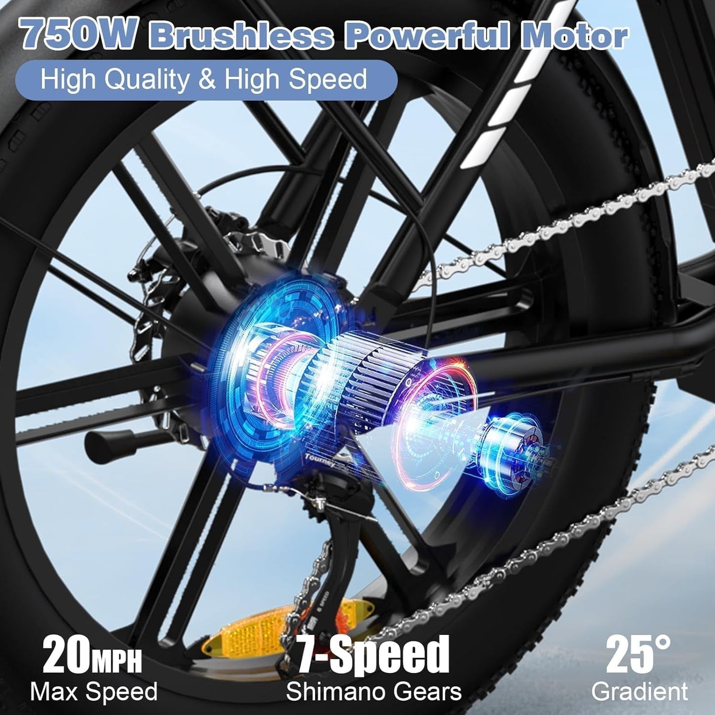 EK6 Electric Bike 20" X 4.0 Fat Tire Foldable Electric Bicycle with 48V 15Ah Removable Battery, 750W Commute Beach Step-Thru Ebike for Adults, Dual