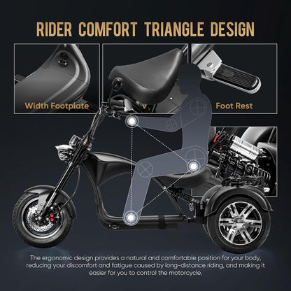 M1P Electric Trike for Adults, 2000W Brushless Motor 26MPH Electric Tricycle,60V 30AH Fast Charge Battery,F&R Disk Brake, Hydraulics Suspension,3
