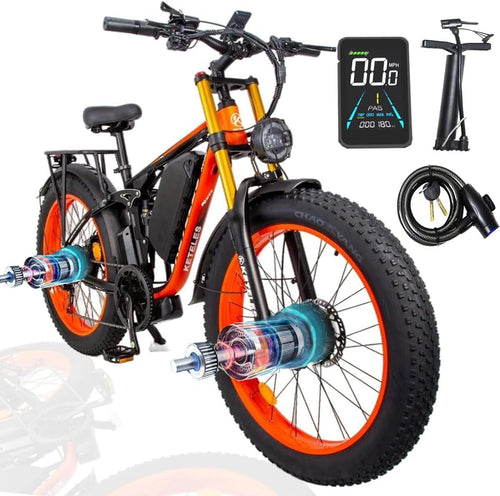 KETELES K800 Pro 2000W Dual Motor Electric Bike 48V 23AH Battery Front and Rear Shock Absorbers 7-Speed, Hydraulic Disc Brake, 26"X4.0" Inch Fat Tires
