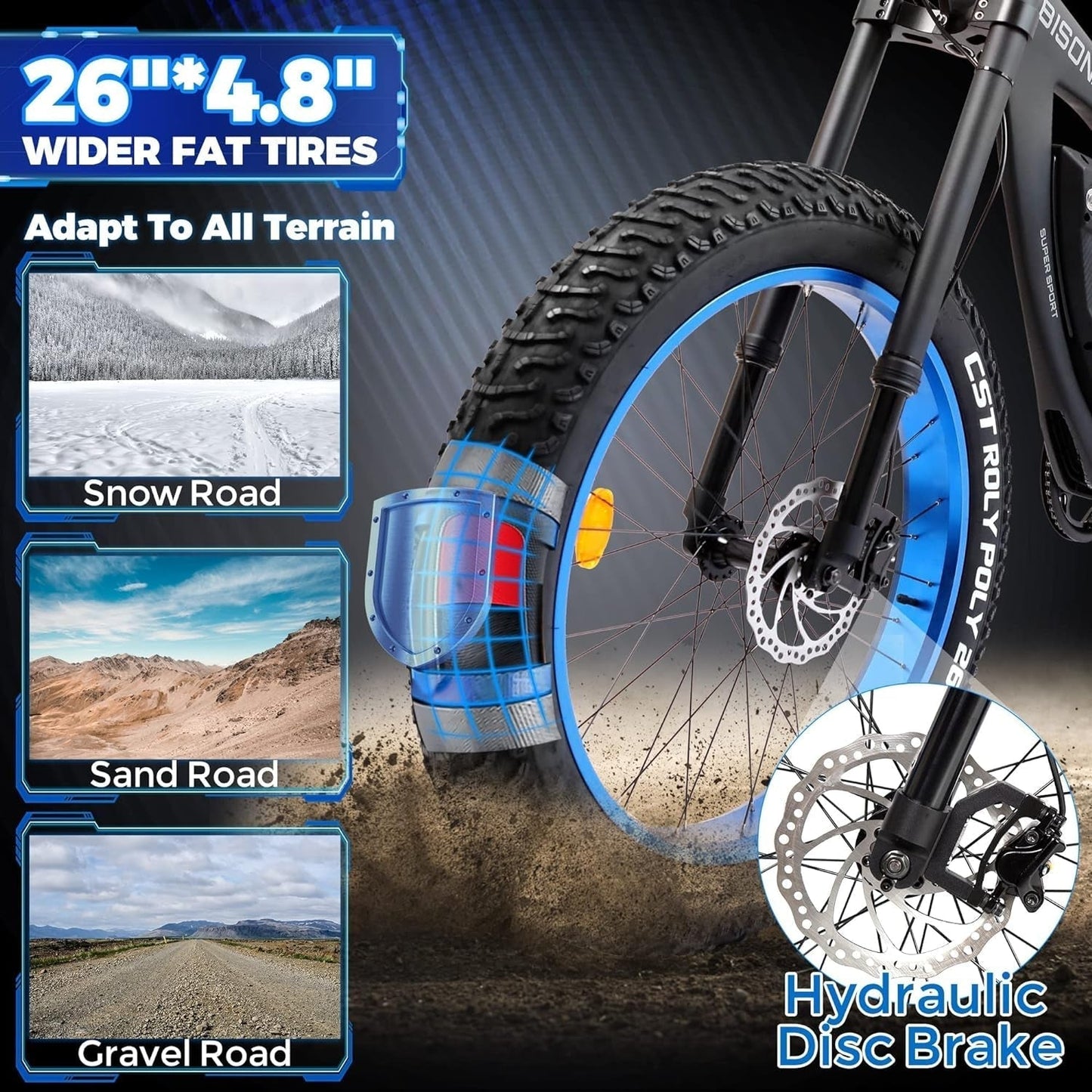 Powerful Electric Bike 1000W Motor 17.6AH/48V Battery 26" X 4.8" Fat Tire Ebike with Suspension Fork Aluminum Frame Mountain Bike Beach E-Bike Snow