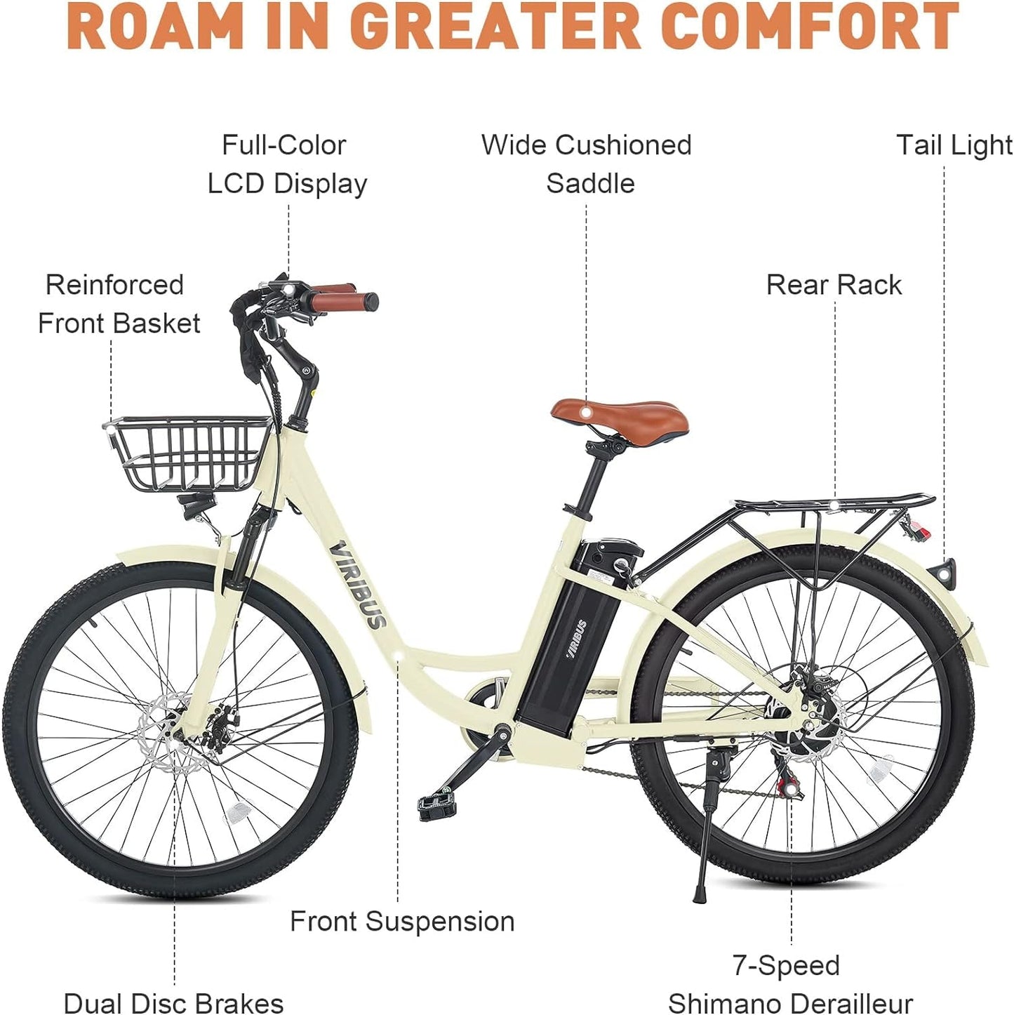 Electric Bike for Adults, 25 Mph Ebikes for Adults with Basket, 350W/500W Electric Cruiser Bikes for Women 7 Speed, Adult Electric Bicycle with