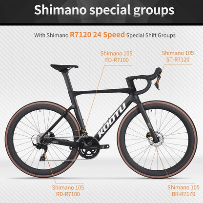 Carbon Road Bike, Full Carbon Fiber Disc Brake Lightweight Racing Bicycle with 105 R7120 24 Speed Groupset and Hydraulic Disc Brake for Adult
