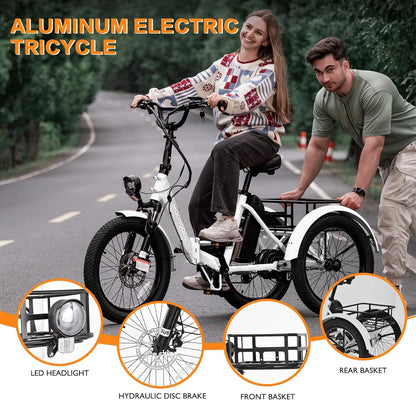 Electric Trike, 7 Speeds Electric Tricycle for Adult, 350W 36V 3 Wheel Electric Bikes, Motorized Tricycle Adult Electric Three Wheels Bicycle for