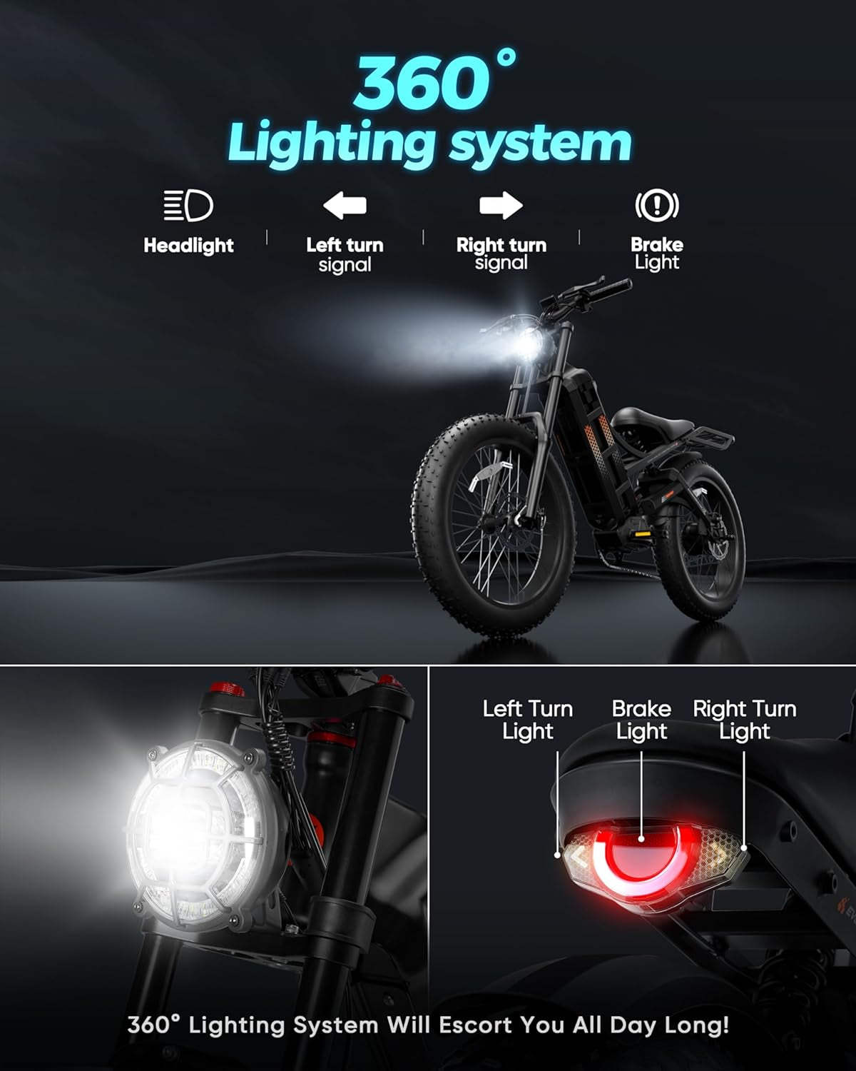 Romeo Pro Peak 1600W 60Ah Electric Bike for Adults, 100-200Miles+ Long Range Electric Bike, 34Mph 26" Fat Tires Electric Mountain Bike with Full
