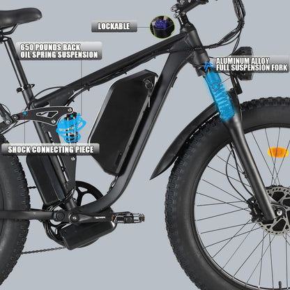 Smlro V3 plus Electric Bicycle 2000W Dual Motor Ebike 48V 22.4Ah Mountain Snow E Bike 35MPH Electric Bicycle 26" Fat Tire 7 Speed MTB for Trail Riding