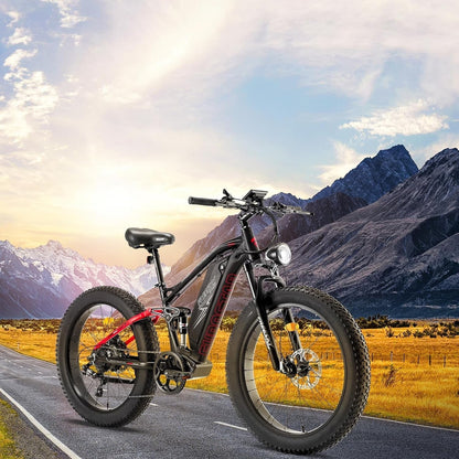 Electric Bike for Adults 1000W/Peak 1500W Ebike 48V 20AH Battery, 26" Fat Tire Full Suspension, 33MPH Shimano-7 Speed off Road Beach Mountain Electric