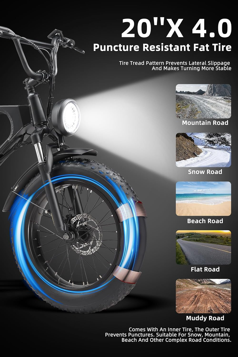 Electric Bike for Adults with 750W Brushless Motor 28MPH Commuting Electric Mountain Bike 48V Removable Battery 12V LED Headlight 4.0 Fat Tire
