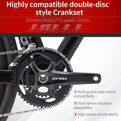 Carbon Gravel Road Bike, T800 Carbon Frame Adventure Road Bicycle with Shimano GRX 600 Shift Professional Adventure Groupset,22 Speed Disc Brake