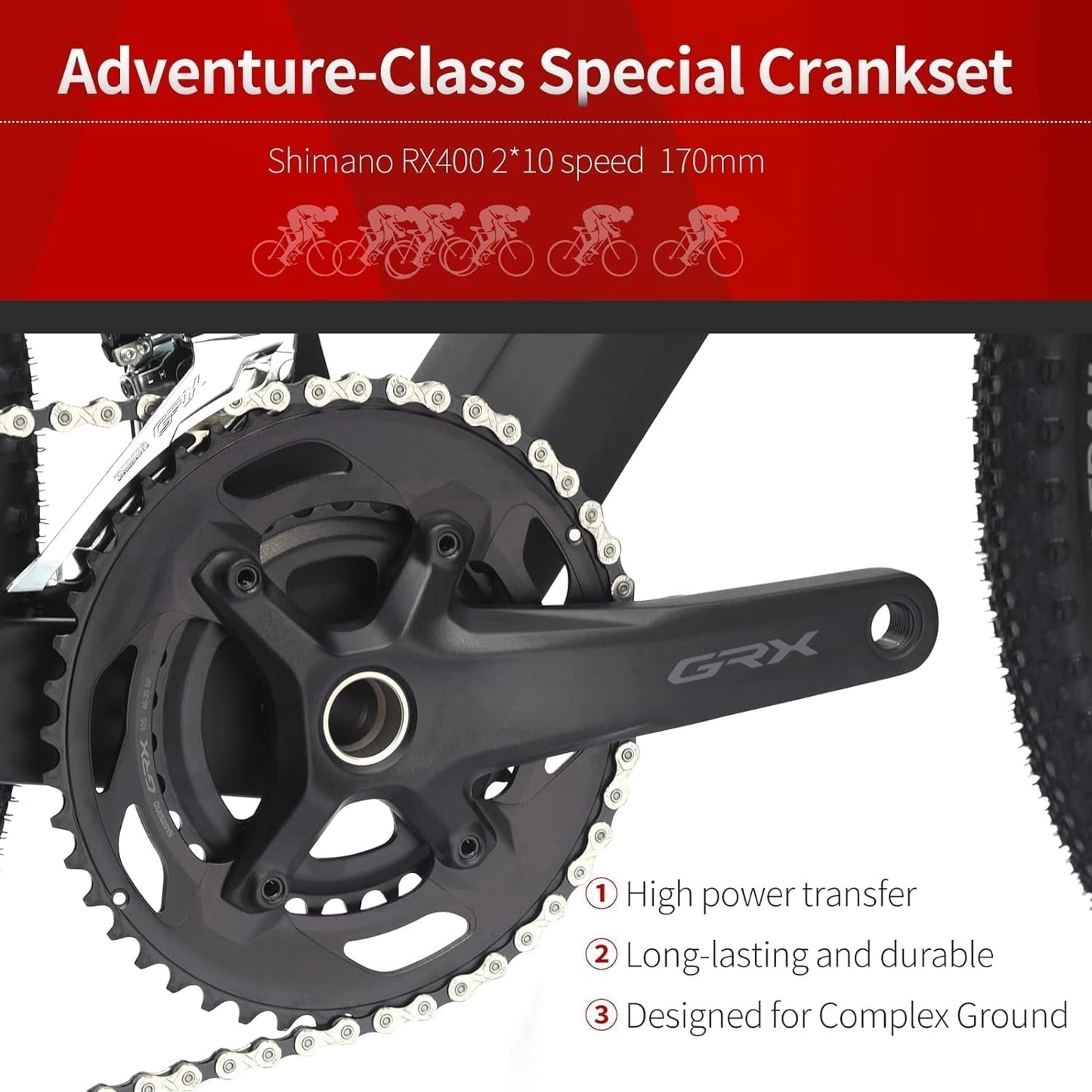 Carbon Gravel Road Bike, T800 Carbon Frame Adventure Road Bicycle with Shimano GRX 400 Shift Professional Adventure Groupset 20 Speed Disc Brake