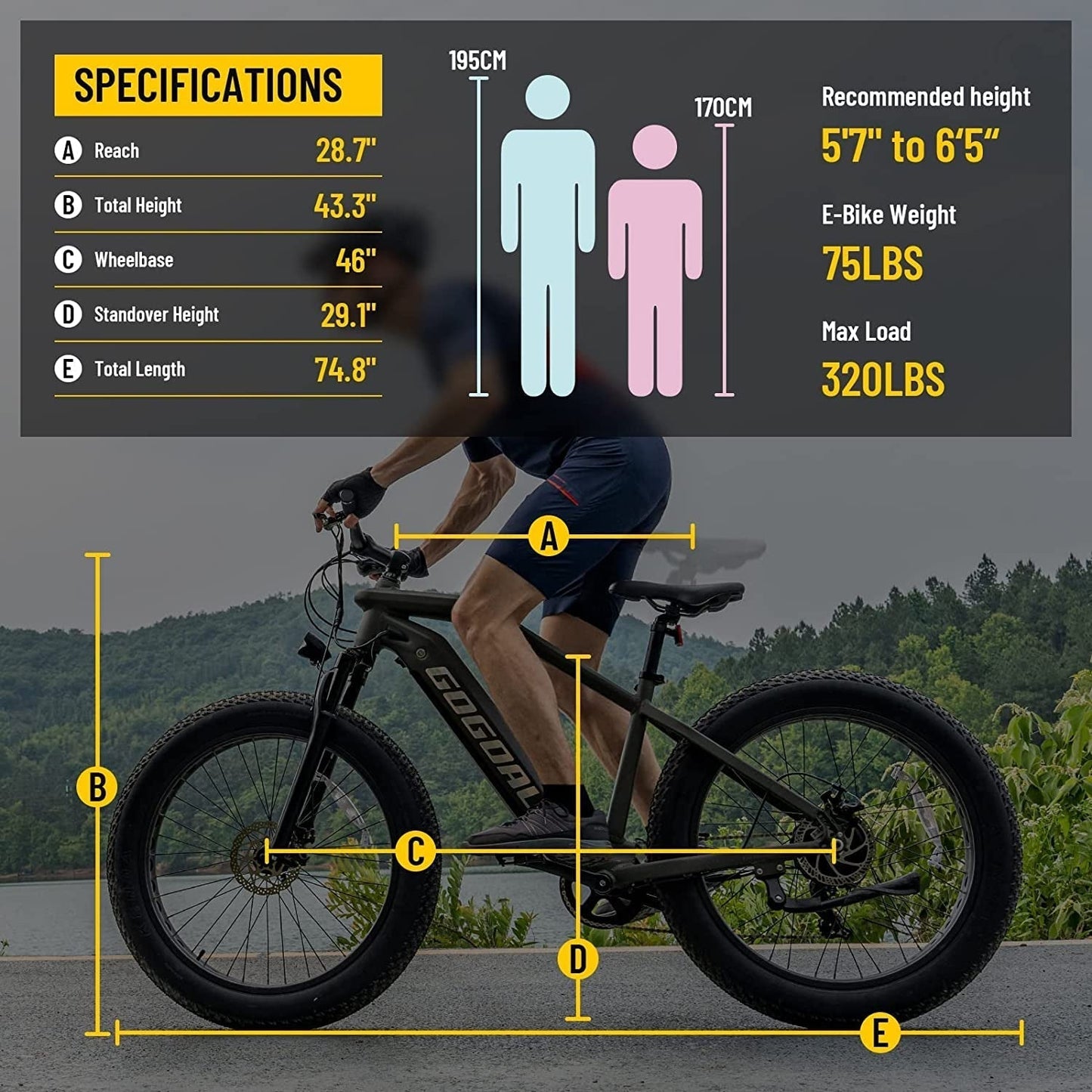 Electric Bike for Adults - 750W BAFANG Motor 48V 15Ah Larger Battery 26'' Fat Tire Ebike 7-Speed Electric Mountain Bike Beach Camping Snow Ebikes