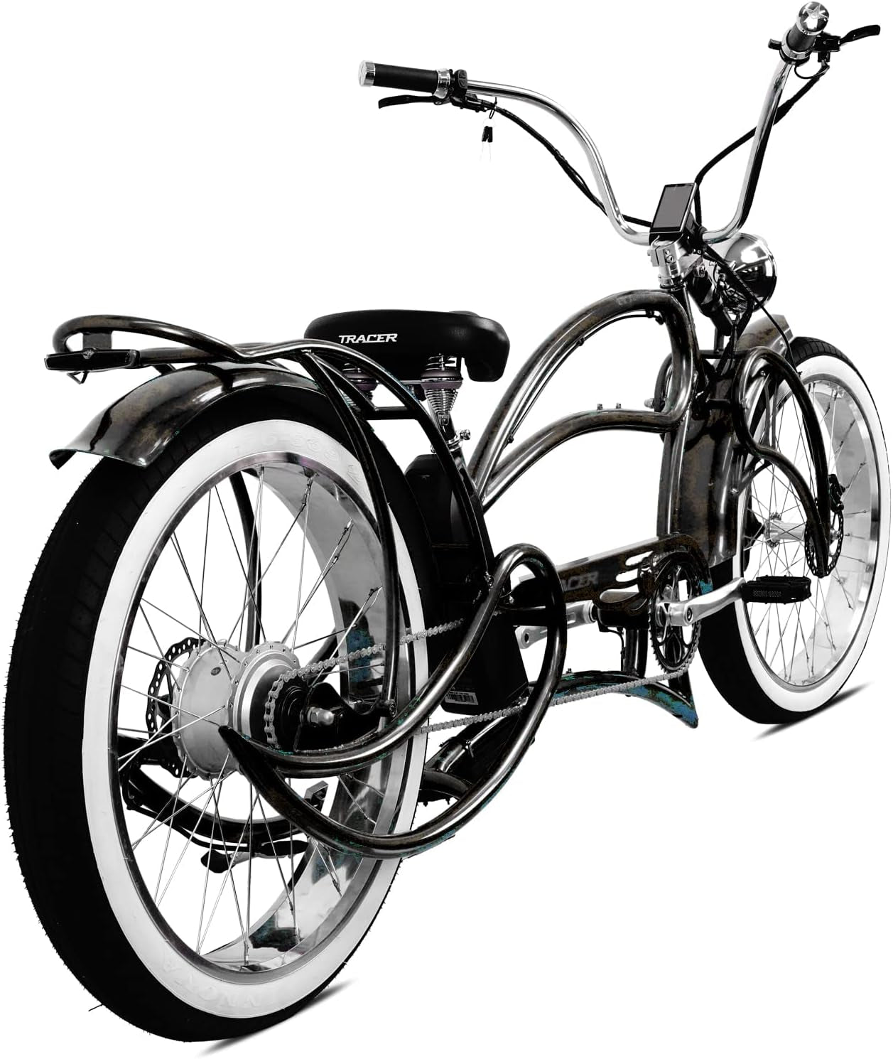 beyond Pro 26'' Classic Stretch Chopper Ebike with Spring Suspension Classical Fork, Disc Brake and Hi-Rise Steel Handlebar
