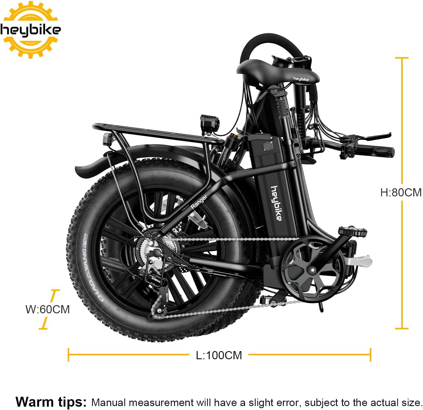Ranger Electric Bike for Adults 500W Foldable Ebike with 48V 15Ah Removable Battery, Hey Bike 20" X 4.0 Fat Tire Electric Bicycle Step-Thru Folding