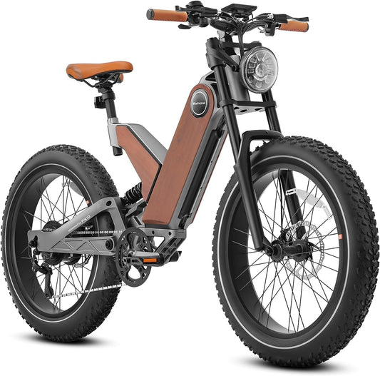 Electric Bike for Adults 750W Motor 16Ah/20Ah Battery [Unibody Magnesium Frame] E Mountain Bike Full Suspension 24" Fat Tire Ebike 28Mph Long Range