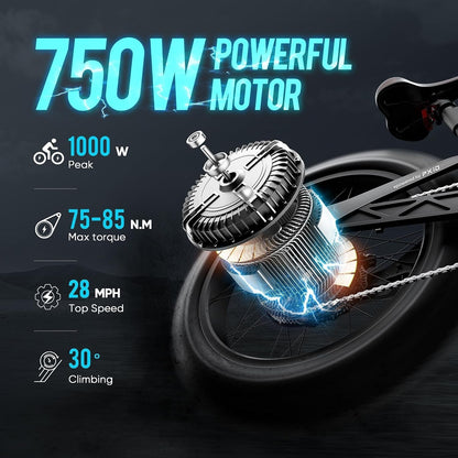 Electric Bike for Adults 750W Motor 16Ah/20Ah Battery [Unibody Magnesium Frame] E Mountain Bike Full Suspension 24" Fat Tire Ebike 28Mph Long Range