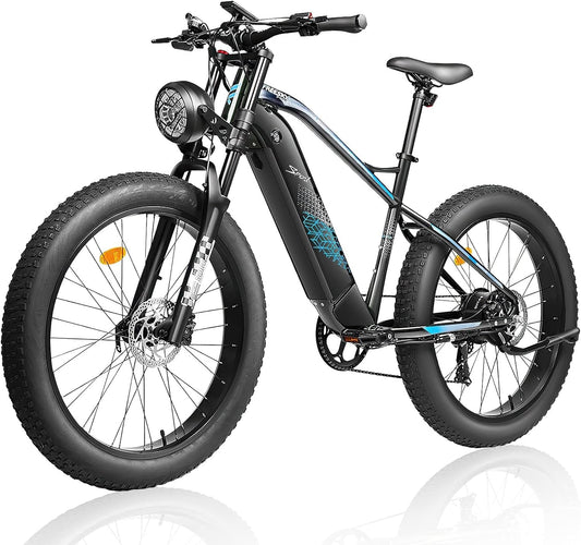 Electric Bike,750W 32 MPH Electric Mountain Bike for Adults, 26" Fat Tire Electric Bicycle with 48V 15Ah Removable Internal Lithium-Ion, Shimano 7