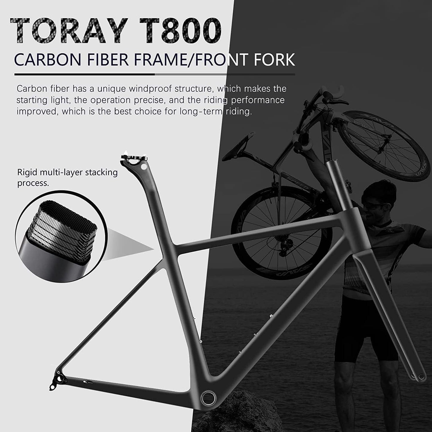 Phantom 2.0 Carbon Fiber Road Bike 700C Carbon Frame Racing Bicycle with Ultegra 8000 22 Speed Group Set, 25C Tire and Fizik Saddle