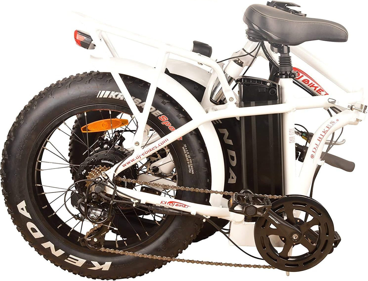 DJ Folding Bike Step Thru 750W 48V 13Ah Power Electric Bicycle, Pearl White, LED Bike Light, Suspension Fork and Shimano Gear