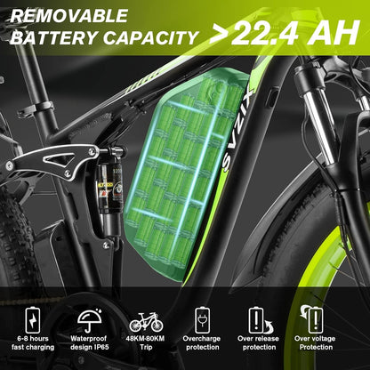Electric Bike for Adults, 2000W Ebikes 26"X4" Fat Tire Bicycle, Dual Motor 48V/22.4Ah Removable Larger Battery Bikes for Beach Mountain Snow Commute