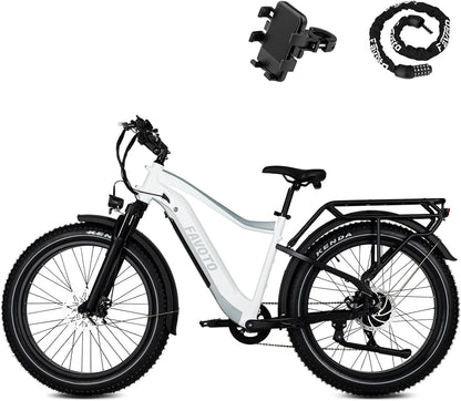 Electric Bike for Adults - Step-Thru 26″ Fat Tire Ebike 48V/14Ah 750W 60Miles Range 20Mph Off-Road Class2 Electric Bicycle | 5 PAS 7 Speed LCD Display