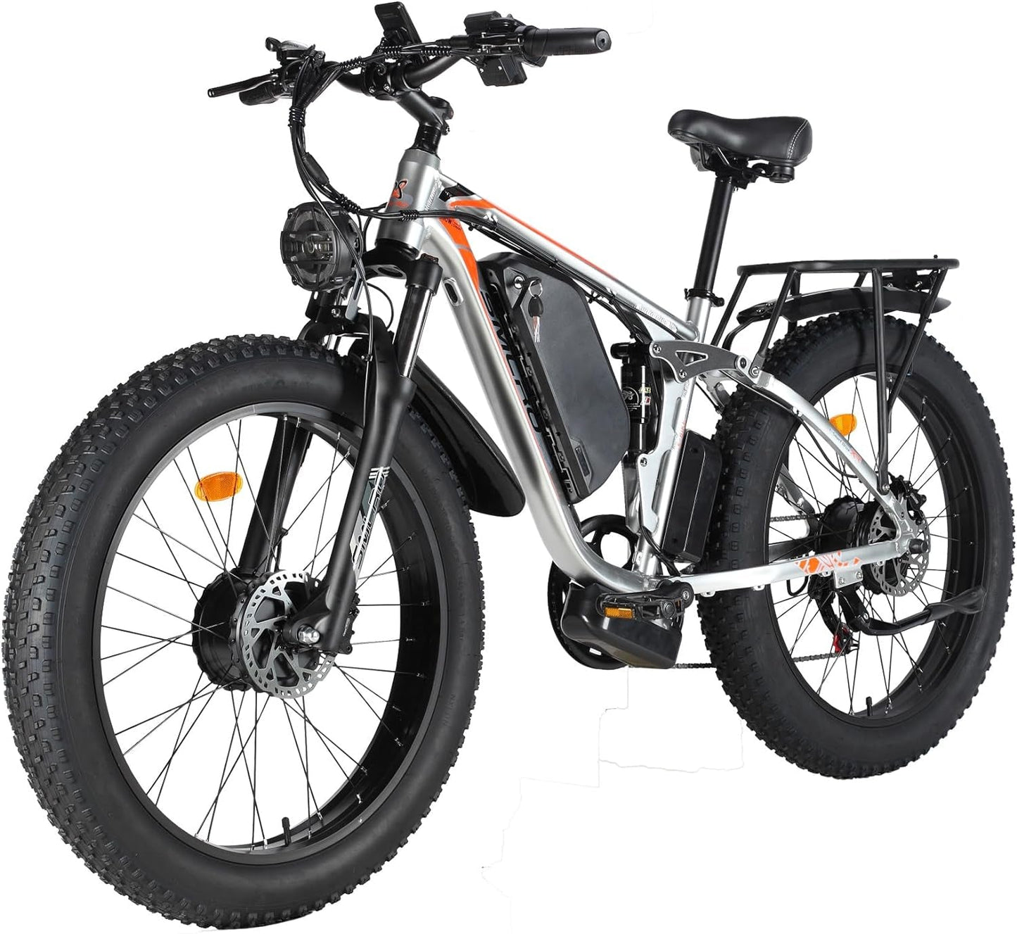 SMLRO V3 Adults Electric Bike, 2000W Dual Motor 48V 22Ah AWD Ebike, 82NM Torque 35MPH Electric Bicycles Shimano 7 Speed with 26" MTB for Trail Riding