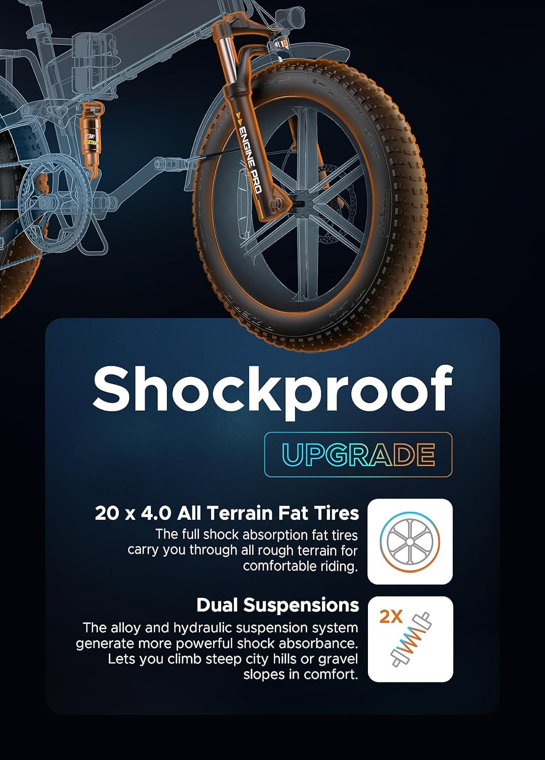 Upgrade Folding Electric Bicycle for Adults 750W 48V16Ah Build-In Lithium Large Battey Long Range 20 * 4.0" Fat Tire E-Bike All Terrien Mountain Snow