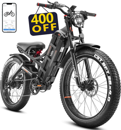 Romeo/Romeo Pro [Upgraded] Electric Bike for Adults 60Ah 100-200Miles Long Range Ebikes 26" Fat Tire Electric Mountain Bike Full Suspension Ebike Dual