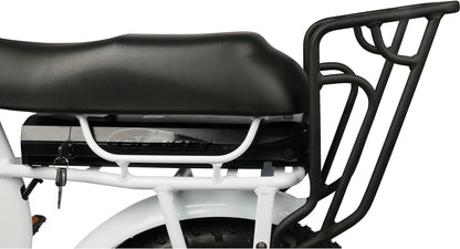 DJ Super Bike Step Thru 750W 48V 13Ah Power Electric Bicycle, Pearl White, LED Bike Light, Suspension Fork and Shimano Gear