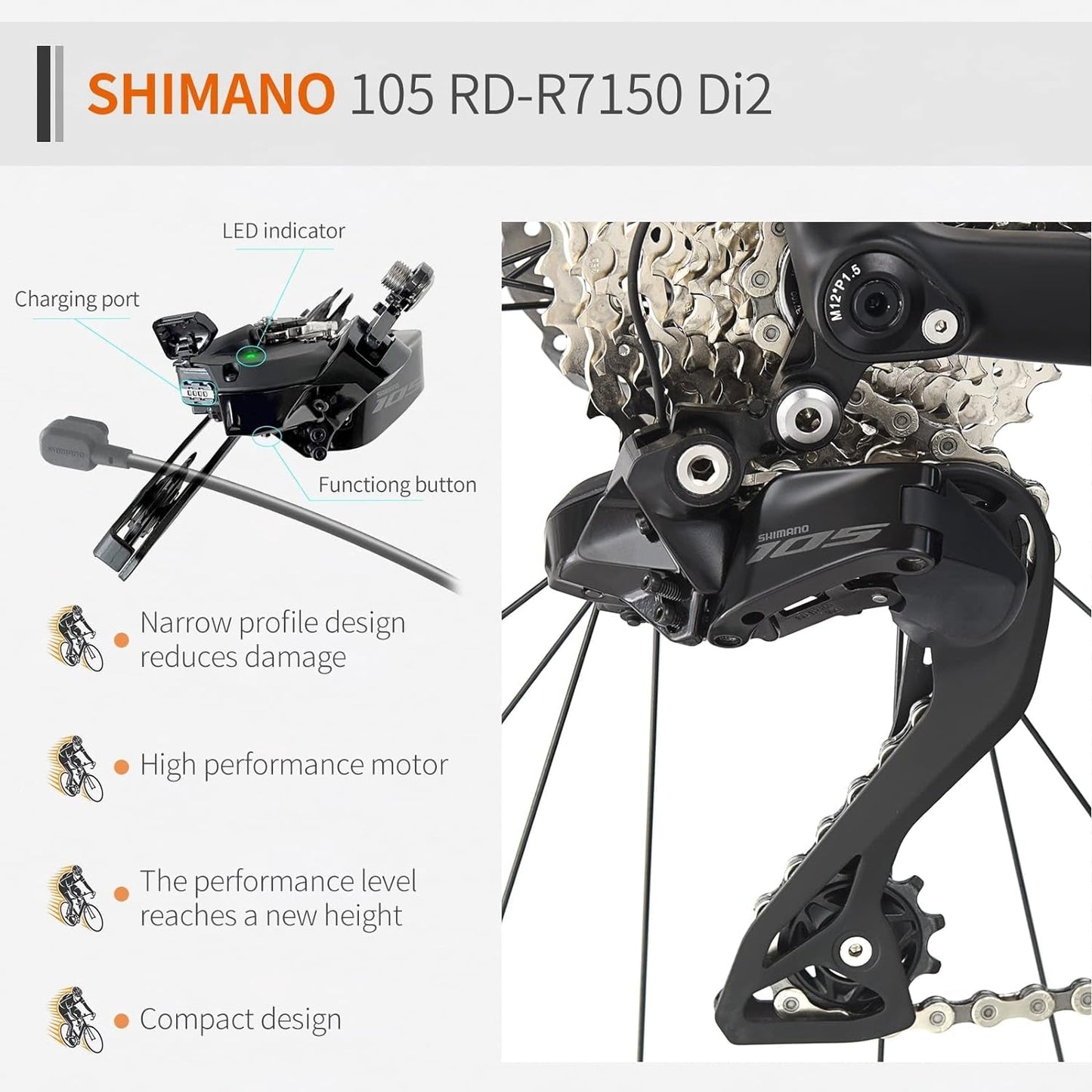 Carbon Road Bike Lightweight 24-Speed Shifting Road Bicycle with Shimano 105 Di2 7170 Groupset, T800 Carbon Frame & Fork with 700C Wheelset Disc Brake