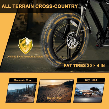 Electric Bike for Adults 1000W Motor Fat Tire E Bike, up to 28MPH & 70Miles, Electric Mountain Bike 7-Speed 5-Layer Full Suspension for Off-Road Dirt