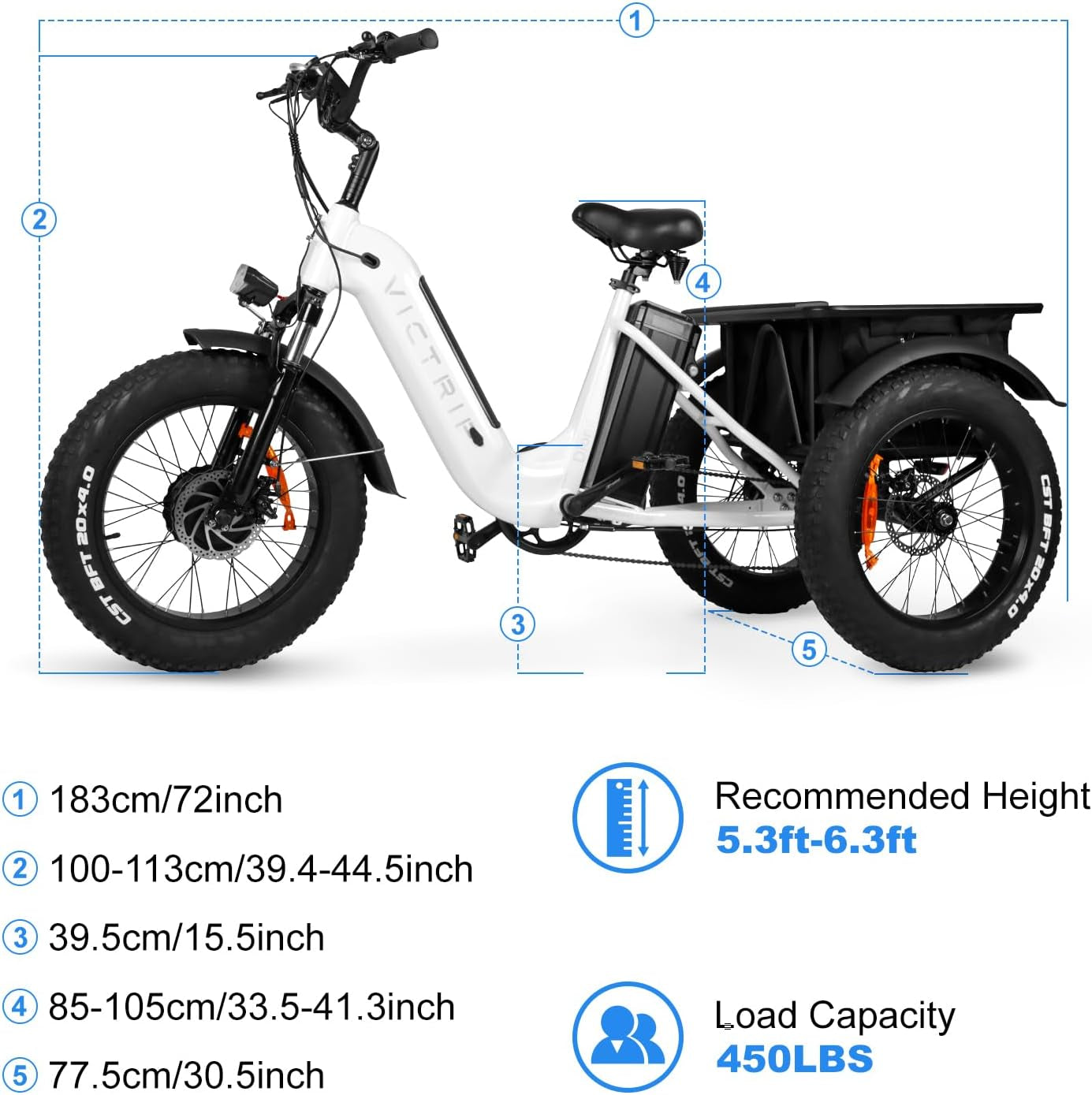 Three Wheel E-Bike for Adults 100+ Miles Long Range 750W 48V 31.5Ah Removable Dual Battery 3 Wheel Electric Bicycle with Large Basket for Seniors 20"