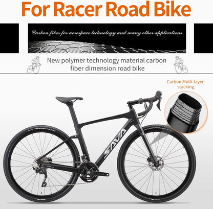 Carbon Gravel Road Bike,T800 Carbon Gravel Dis Brake Bicycle with Professional Adventure Shimano GRX400 20 Speed Groupset and Extra Wide Tires