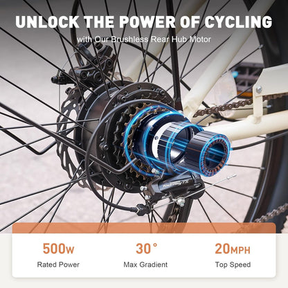 Electric Bike for Adults, 25 Mph Ebikes for Adults with Basket, 350W/500W Electric Cruiser Bikes for Women 7 Speed, Adult Electric Bicycle with
